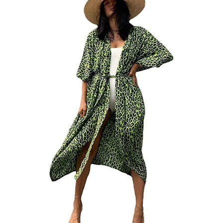 Kvinnor Long Beach Kimono Curve Fåll Lös öppen främre baddräkt cover upp