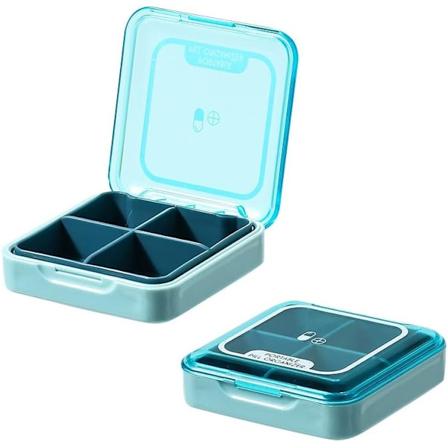 Liten pilleboks, BPA-fri pilleetui med 4 store rom for å oppbevare vitaminer, fuktsikker bærbar pilleboks-arrangør