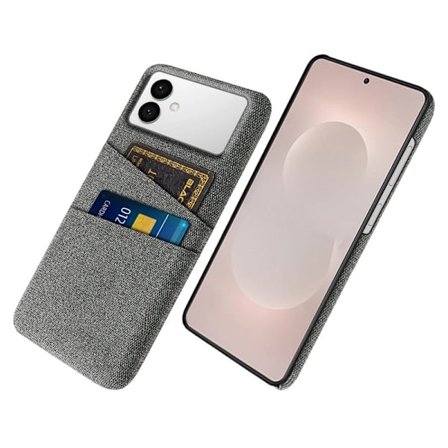 Mobilskal till Samsung Galaxy S26 Edge Tyg + Hård PC Med Dubbelkortfack - Grå