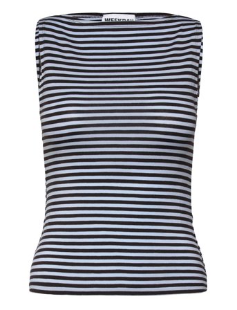 Weekday Annie Striped Sleeveless Boat-Neck Top - Black - XL