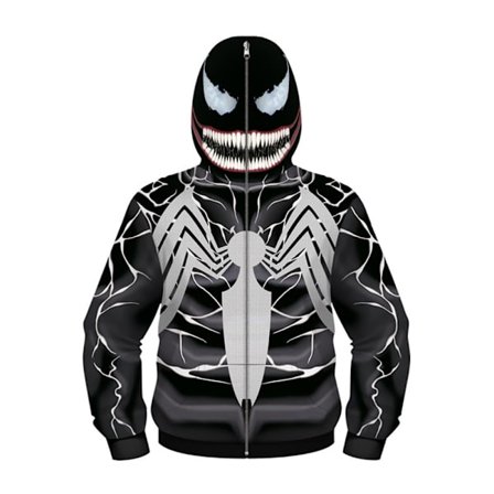 Barn Gutter Full Zip Hoodie Jakke Venom 3D Trykk Tegneserie Hoodie Genser Svart Hvit