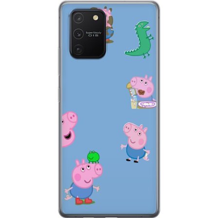 Kompatibel Mobilcover til Samsung Galaxy S10 Lite Peppa Pig ansigtsmønster på lyseblå baggrund, gentaget legende børne motiv med Greta Gris