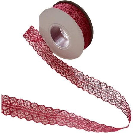 25 meter 1,2 tum bred spetsmönster spetsband rulle vinröd spetsband för sömnad, presentinslagning och bröllopsdekorationer