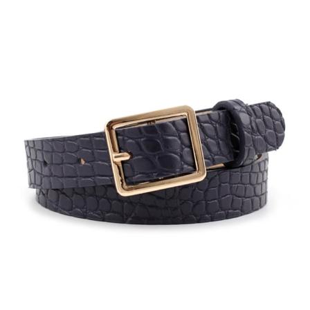 Damebelter Krokodillemønster Motebelte Firkantet legering Japansk spenne Allsidig dekorasjon Matchende jeansbelte Navy blue 105x2.3cm