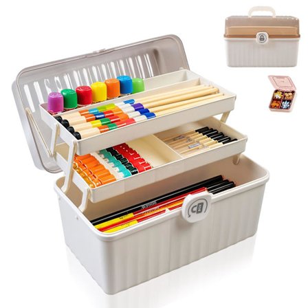 3-lagers Stor Medicinförvaringslåda, Bärbar Medicinförvaringslåda med Handtag, Låsbar Medicinlåda för Hushåll med Lock, 32 x 18 x 22 cm