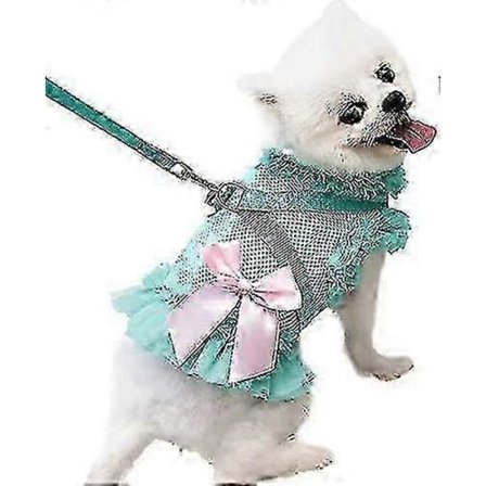 Sött Hundsele och Koppelleine Set med Rosett för Flickor - Mjukt Ventilerande Mesh-Väst utan Drag med D-Ring för Valp & Katt - Prinsessdesign