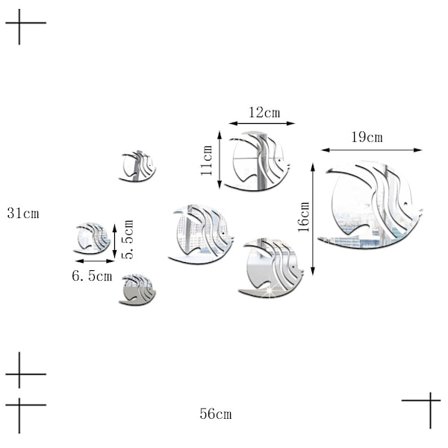 1 stk. 7 forskjellige tropiske fisker veggklistremerker med speileffekt - Trendy
