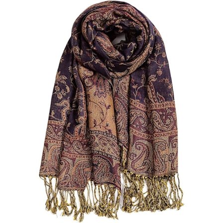 Pashmina-tyylinen huivi naisille, pehmeä ja silkkinen, kääntyvä, tummansininen