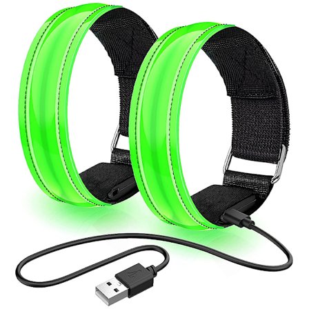 2 stk. Genopladelige LED Lysende Armbånd, LED Reflekterende Løbearmbånd