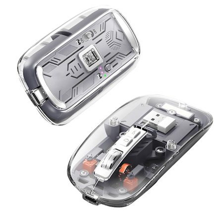 Uppladdningsbar transparent trådlös mus BT5.1/2.4G Bluetooth-mus tyst mus 4 justerbar DPI, mindre brus mobil optisk möss för bärbar dator, PC