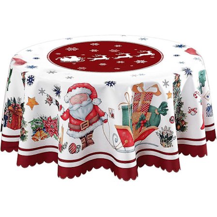 Juleborddug rund 120cm diameter rød polyester julemand design rund juleborddug rund borddug