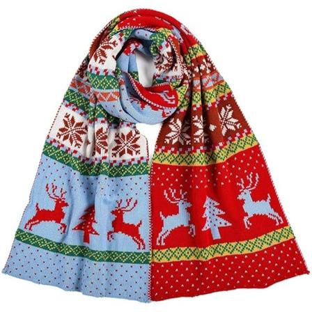 Naisten syksy- ja talvihuivi, paksu neulottu raita lumihiutale poro puu jacquard lämmin pehmeä kashmir-tuntuma huivi huivi