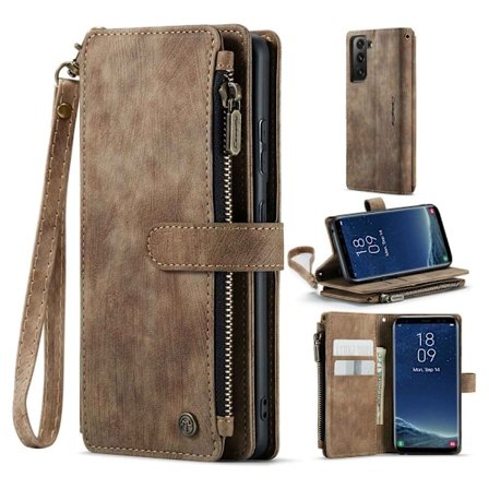 CaseMe Samsung Galaxy S22 etui med lynlås og pung - Brun