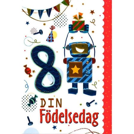 Dobbelt fødselsdagskort 8 år - Spar