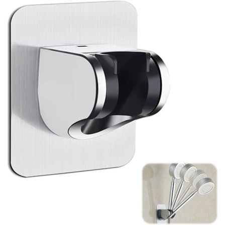 Dusjhodeholder uten boring, selvklebende vinkel, justerbar dusjhodeholder, veggmontert hånddusjholder, uten boring (1 stk, krom)