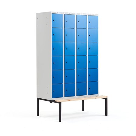 6 door locker CLASSIC, bench seat, 4 modules, 2120x1200x550mm, blue