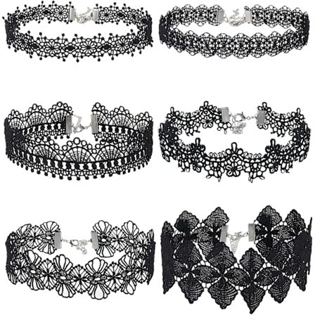 6 stycken chokerhalsband svart choker spets choker gotisk halsband för kvinnor flickor, svart