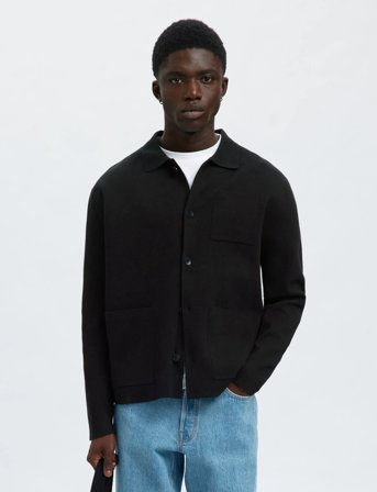 Selected Slhmike Light Relaxed Polo Cardigan Noos - Black - M