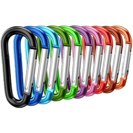 ING Karabiner - 10 stk. - D-type Karabinhager i Aluminiumlegering - Snap Hook - Til Camping, Fiskeri, Vandreture Eller Rejser - Assorterede Farver - 