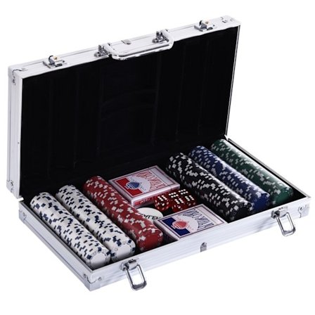 Poker Case Sæt 300 Chips 2 Kortspil 5 Terninger Aluminium Case Polystyrene Casino Nights 38X20,5X6,5Cm
