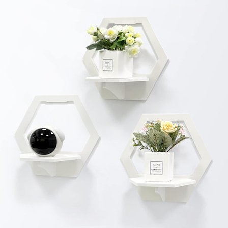 Sett med 3 dekorative vegghyller for soverom, stue, hjem