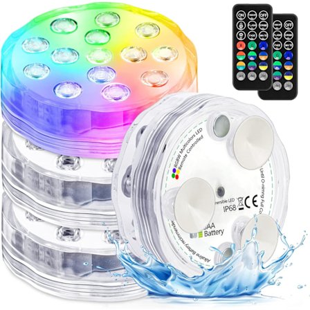 Poollys Senkbare LED-lys med fjernkontroll, Vanntett