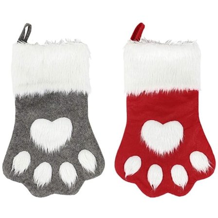 Julstrumpor för hundar, plyschhängande strumpor för semester- och juldekorationer (stora / 18 tum, 2-pack / grå + röd)