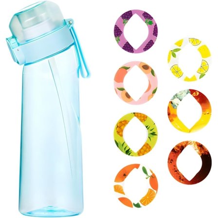 Vattenflaska med Doftkapslar, 650ml Dryckesflaska med 7 Fruktkapslar, med Sugrör (Slumpmässiga Doftkapslar)