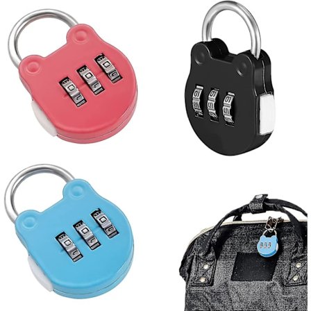 3 stk. Bagage Lås, Kode Lås, Kuffert Lås, Skab Lås, Kode Lås, TSA Bagage Låse, 3-cifret Kombination Hængeslås (blå, pink, sort) Battqx