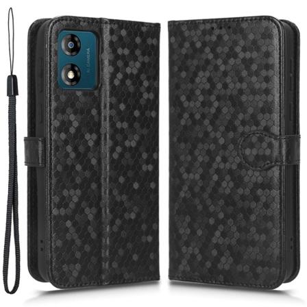 Pu lædercover til Motorola Moto E13 4g standercover prikmønster påtrykt pung telefonetui Black