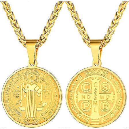 Halskæde Sankt Benedikt Guld Vedhæng Skytshelgener Smykker Medalje Religiøs Mand Kvinde Pxcl (LGL)