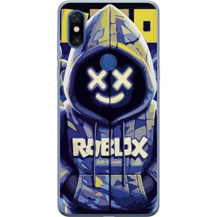 Kompatibelt Mobildeksel til Xiaomi Xiaomi Mi Mix 3 Blågul Roblox hettegenserfigur med minimalistisk neonstil og masket ansikt, moderne spillillustras