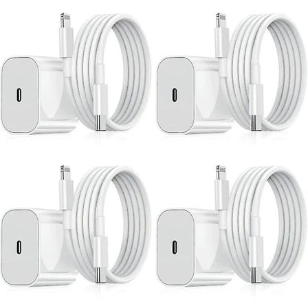 iPhone-lader - Hurtiglader - Adapter + Kabel 20W USB-C Hvit 4-pakning iPhone