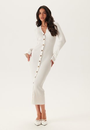 Bubbleroom - Knitted Cardigan Dress - Offwhite - Kläder