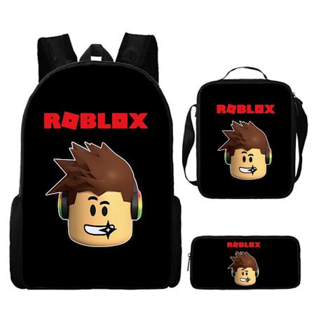 Roblox Rygsæk Skole tasker Rejserygsække 3 sæt - Julegave Børn - Gave Sort-A beige
