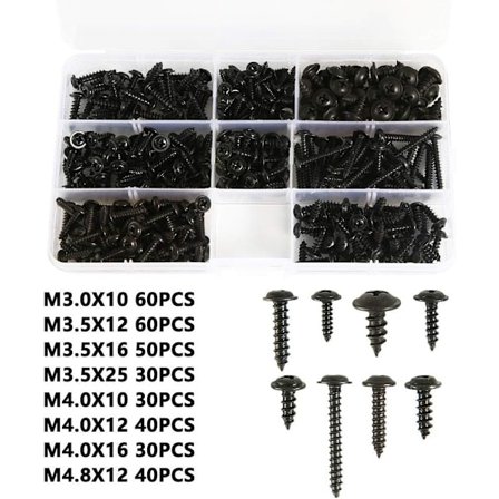 Selvspændende sort pladeskrue i metal, selvskærende skrue