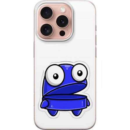 Kompatibelt Mobildeksel til Apple Apple iPhone 16 Pro Blå tegnefilmfigur med åpent uttrykk og store øyne i morsom illustrasjon