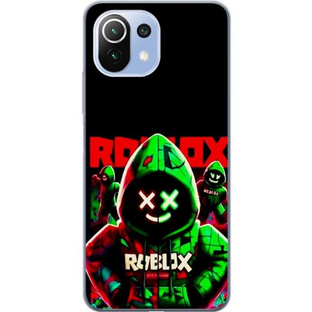 Xiaomi 11 Lite 5G NE Läpinäkyvä kuori Roblox Shadow Squad Design tummanvärinen neon-inspiroitunut tyyli, jossa vihreitä ja punaisia kontrasteja k