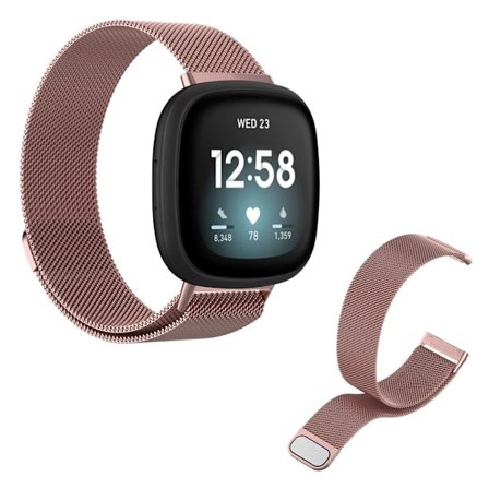 Fitbit Versa 3 rostfritt stål klockarmband - rosa / Storlek: L