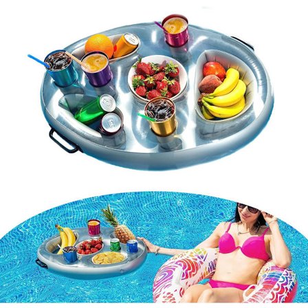 PVC Uppblåsbar Dryckeshållare, Dryckesflottar, Flytande Dryckeshållare för Pool, 50x70cm, Pooltillbehör, Flytande Dryckeshållare för Pool, Grå