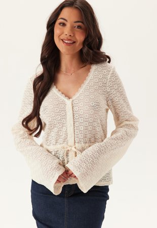Happy Holly - Peplum Lace Cardigan - Offwhite - Kläder - - Bubbleroom