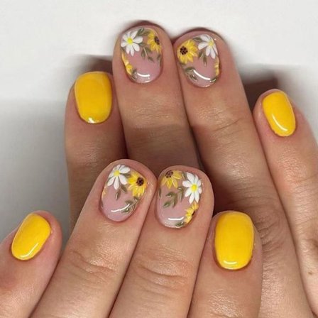 24 stk. solsikkemønster korte tryk-på-negle til hurtig og stilfuld neglekunst