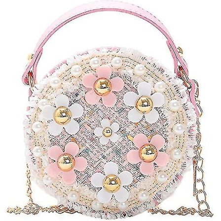 Lille Pigers Crossbody Taske Med Perleblomster Mini Sød Prinsesse Håndtasker Skuldertaske
