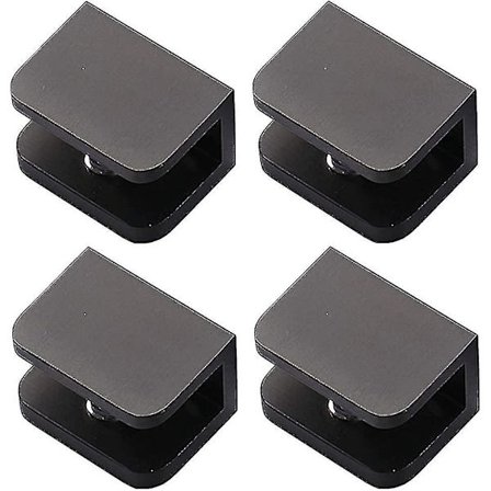 Pakke med 4 Glasklemmer, Borfri Glashyldebeslag Klips Støtte (til 10mm-12mm Glas, Sort) Ha