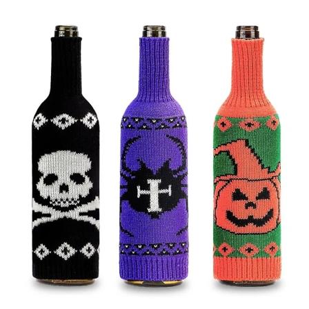 Halloween-vinflaskehatt stickad vinflaskeväska dekoration festtillbehör spindelstil