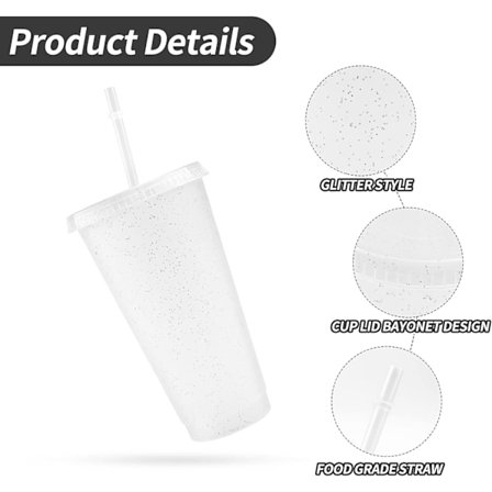 Gjenbrukbare plastkopper 5 stk fargede akrylkopper med lokk og sugerør plast bulk isplast kaldtvannsbeger kaffekopper (hvit)