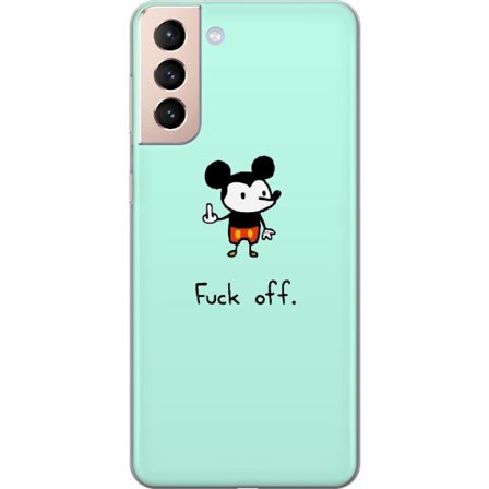 Yhteensopiva Puhelinkuori Samsung Galaxy S21 Provokatiivinen piirretty hiiri kuvaus teksti "fuck off" minimalistisella huumorilla ja kapinallisella su
