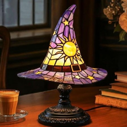 Ny Heksehattlampe Resin Gotisk Halloween Nattlys Heksehattlampe Lilla