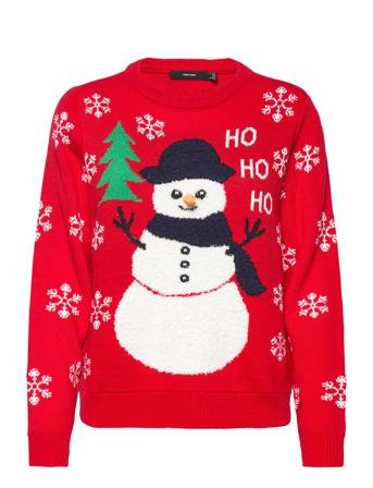 Vmsnowman Ls O-Neck Blouse Xmas Villapaita Punainen Vero Moda