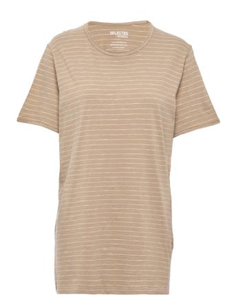 Slhmorgan Stripe Ss O-Neck Tee W T-shirts Short-sleeved Beige Selected Homme